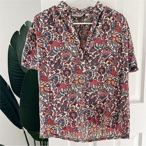 Vintage Multicolored Animal Floral Top